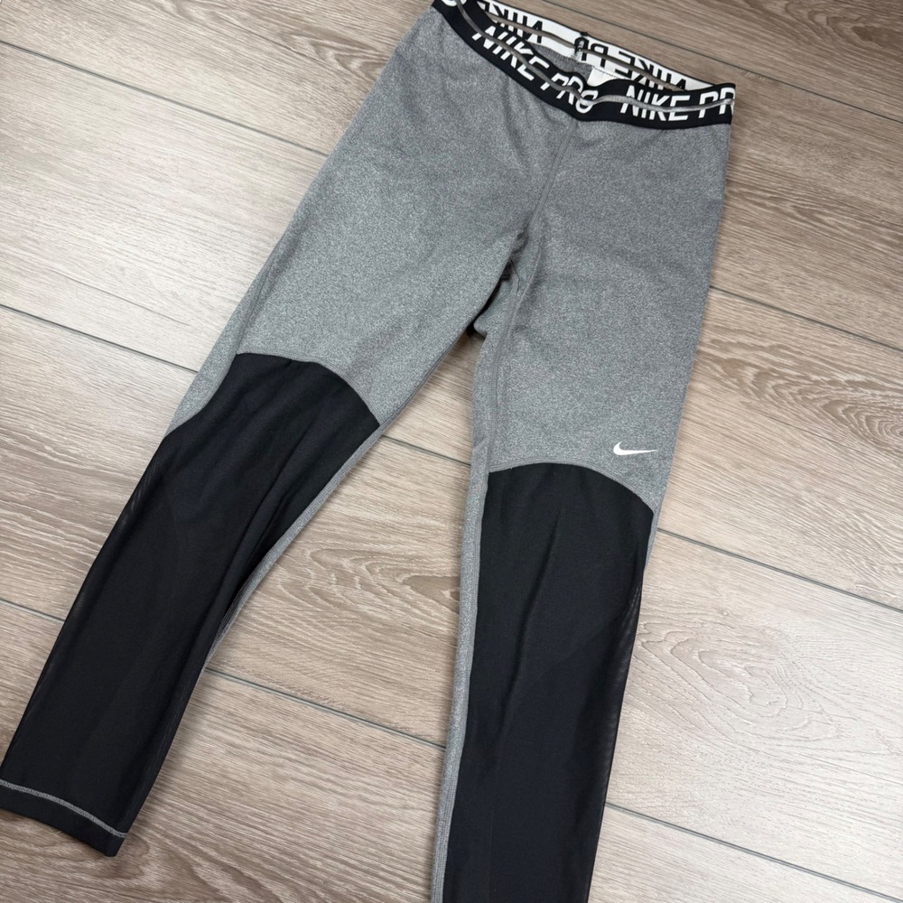 Nike Women Leggings Pro Dri-FIT Mesh Panel Grey Black XS